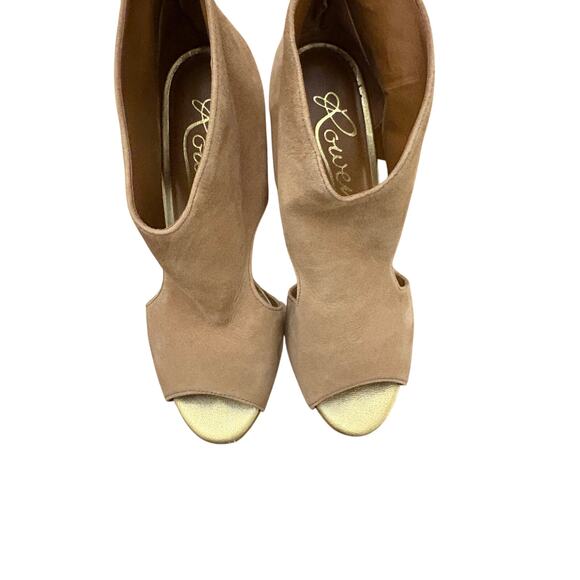 Rowen Tan & Gold Suede Open Toe Open Side Stiletto Heel 8 - Picture 6 of 8